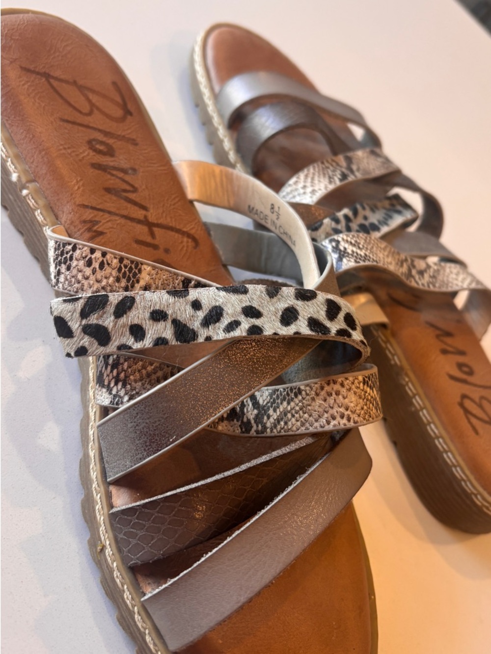 Blowfish Mixed-Metallic & Animal Print Slide Sandals